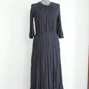 60's navy silk chiffon Guy Laroche dress - maxi dress - full length